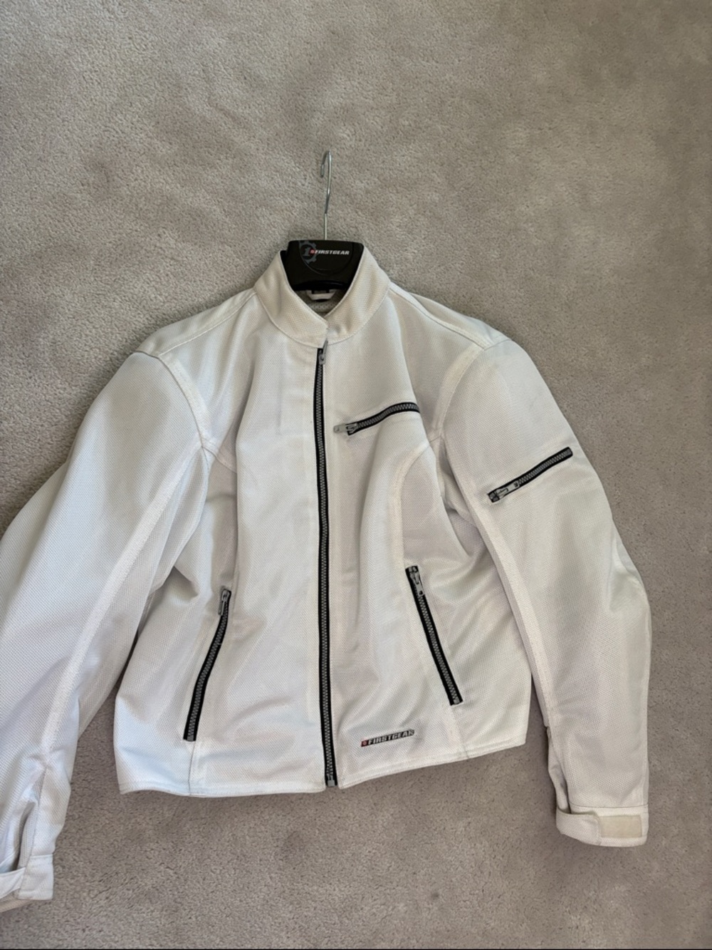 Motorcycle White Light Weight Textile Jacket with Black Zippers